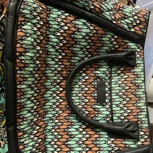 Vera Bradley Black leather trim and Brown and Mint Patterned large Tote